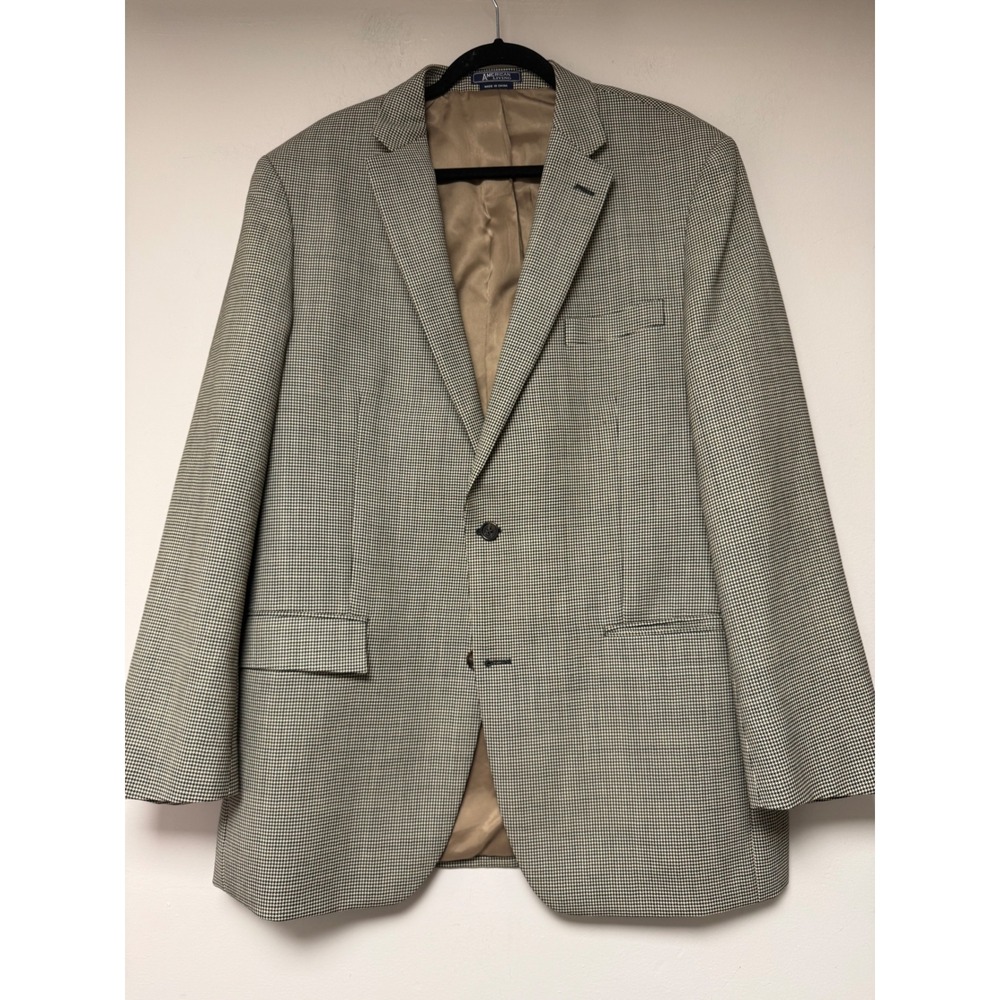 American Living‎ Mens 44L Houndstooth Wool Blazer Jacket Beige Black
